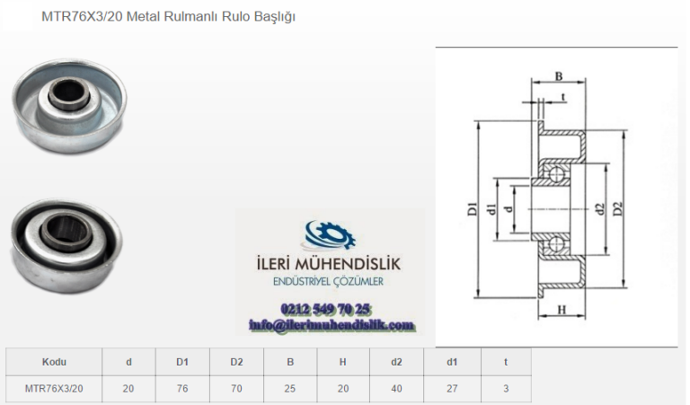 çap 76 metal rulmanlı rulo başlığı